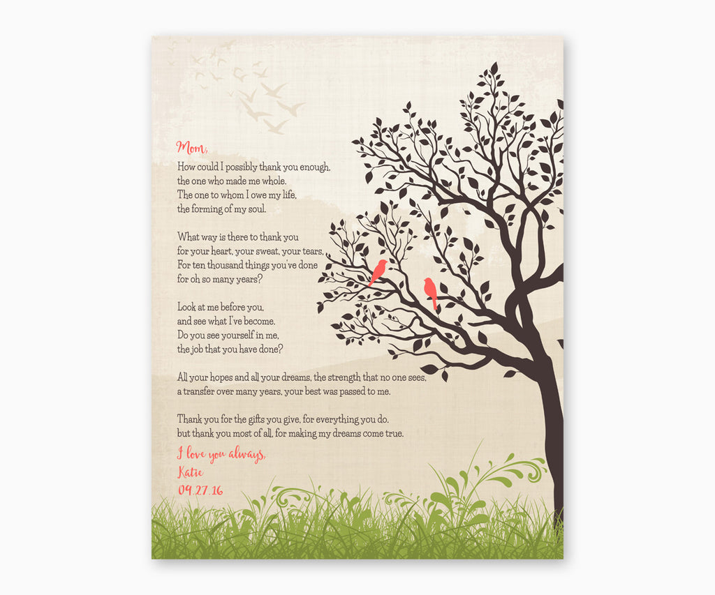 Gift for Mom, Poem for Mom Wall Art, Coral colors