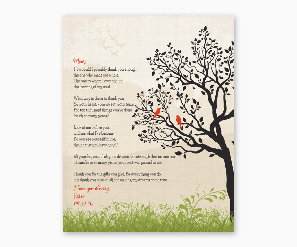 Gift for Mom, Poem for Mom Wall Art, red