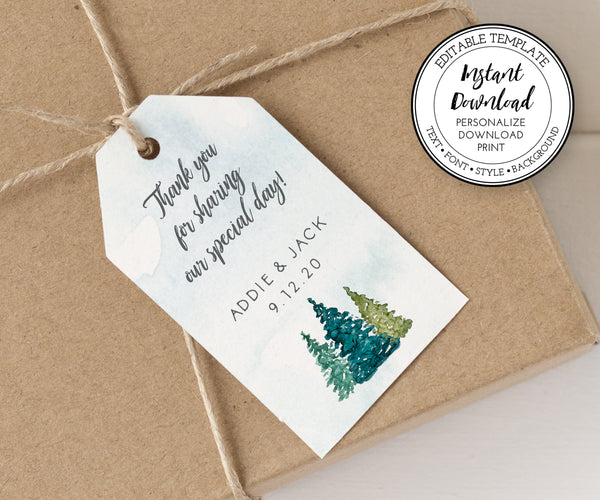 Vertical rustic pines wedding favor tags