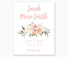 Floral Watercolor Nursery Birth Stats Print in Pink White and Green