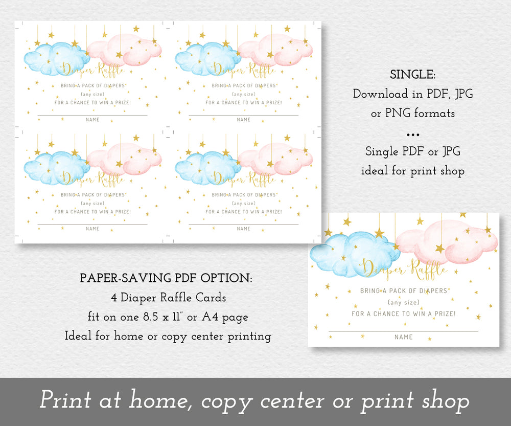Twinkle Twinkle Little Star Diaper Raffle Sign and Ticket Gender Revea ...