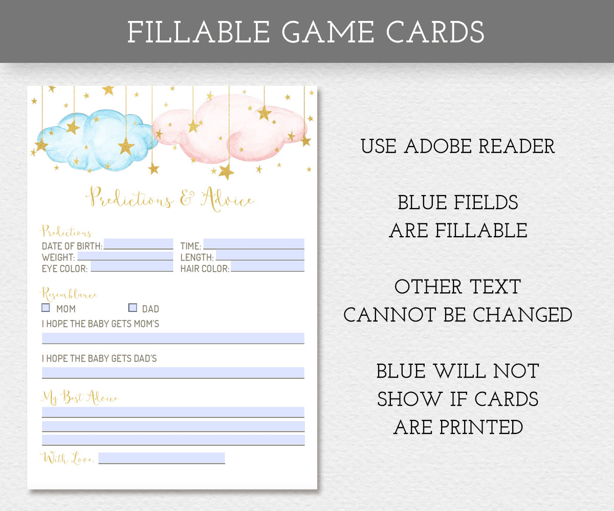 Predictions and advice shower party game card