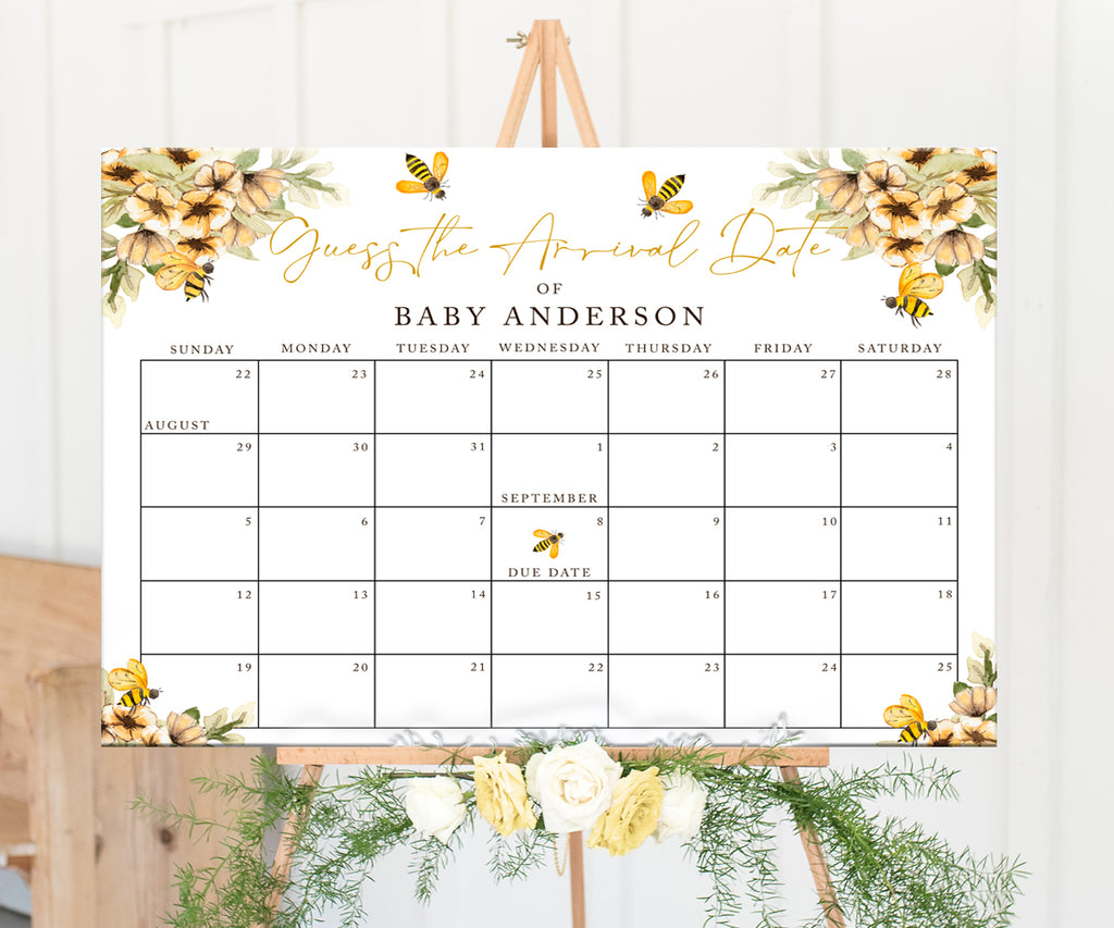 Honey Bee Baby Due Date Calendar, Guess Baby Arrival Date, Baby Birthd Artful Life Designs