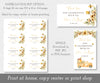Bee gender reveal favor tags shown 8 up on a page and as single tags, both horizontal and vertical tag templates