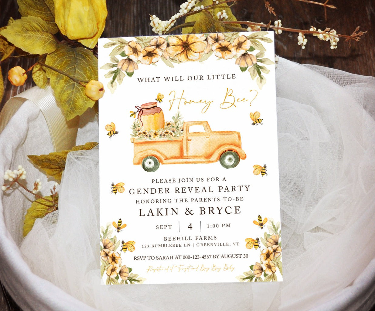 What will our little honey bee gender reveal invitation
