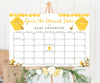 Guess the arrival date, bee baby shower due date calendar on an easel