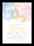 Oh baby gender reveal invitation with blue and pink watercolor, gold script text and gold confetti by Artful Life Designs