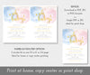 Oh baby gender reveal invitation shown 2 up on a page to save paper and as a single invitation in pink blue and gold