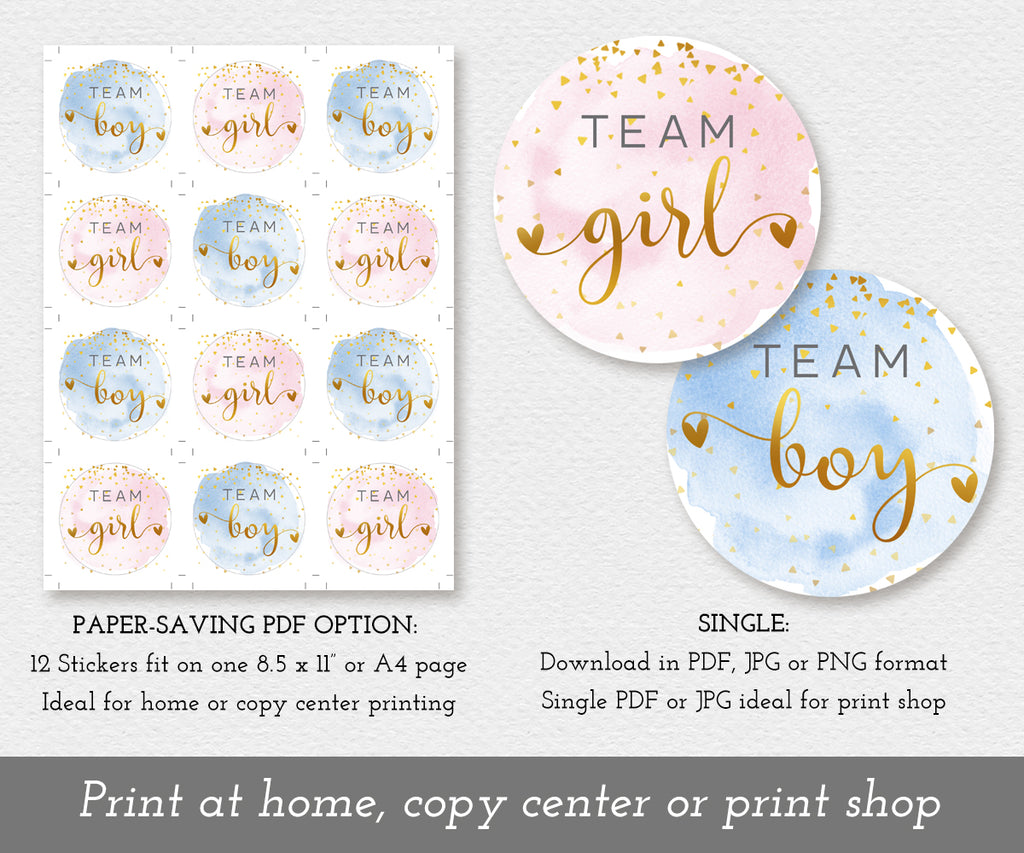 Team Girl and Team Boy stickers for gender reveal
