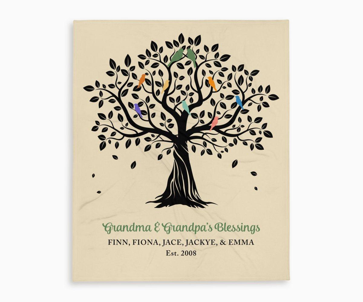 Personalized Fleece Blanket top 40th Anniversary Gift Family Heart Tree With Custom Children Grandchildren Name Gift For Parent 40th Grandparent