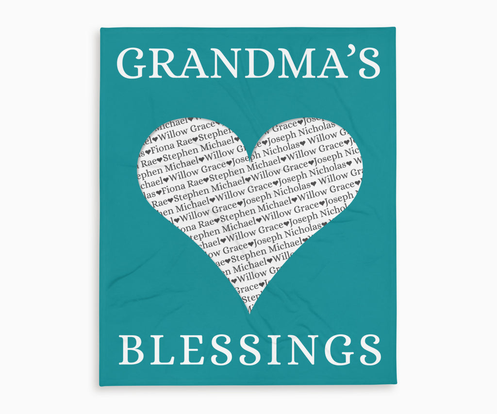 Grandma's Blessings Keepsake Blanket with Grandchildrens Names in teal