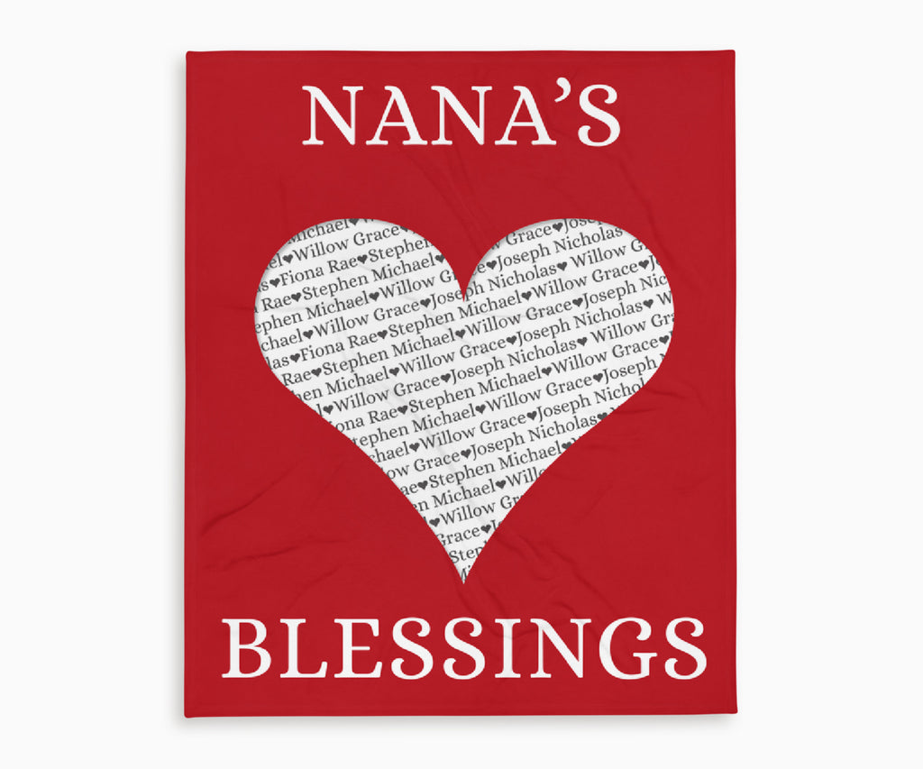 Nana's Blessings Keepsake Blanket with Grandchildrens Names in red