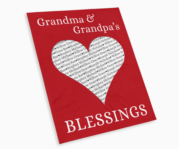 Grandma and Grandpas Blessings Keepsake Blanket in red