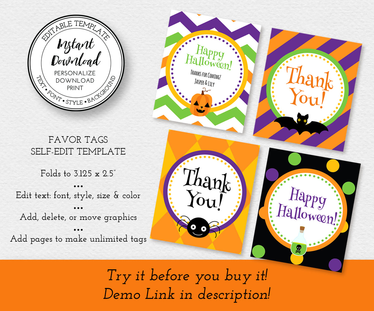 Halloween Favor Tag Editable Template, Artful Life Designs