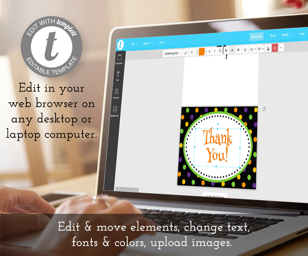 Halloween thank you card, how to edit, Artful Life Designs