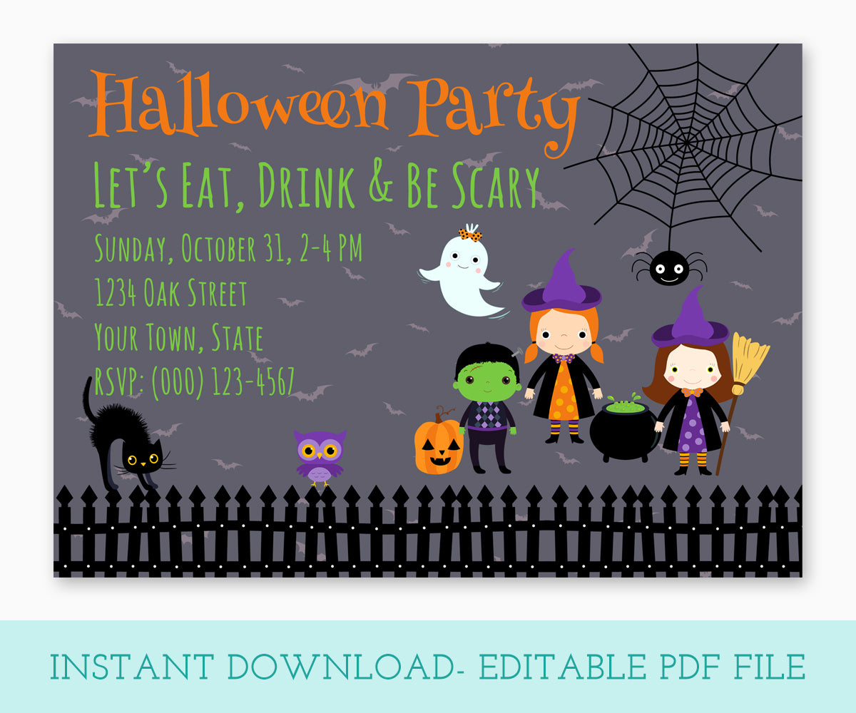 Digital Halloween Invitation, Halloween printable, Editable PDF invitation template