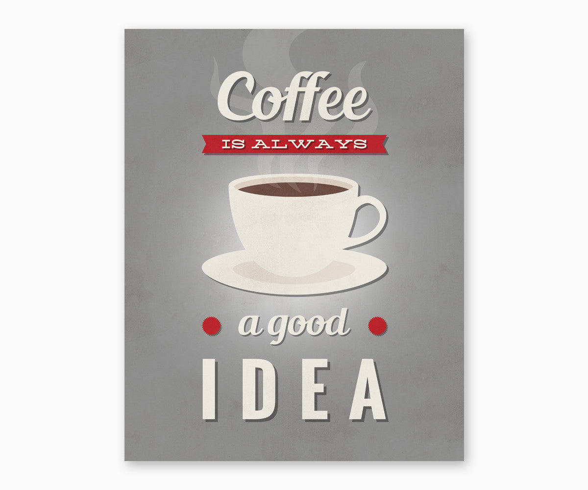 Coffee Is Always a Good Idea Retro Kitchen Wall Art Gray