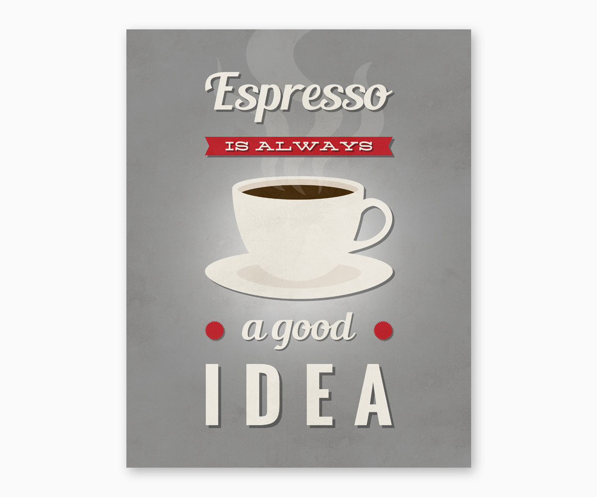 Espresso is Always a Good Idea Retro Kitchen Wall Art Gray