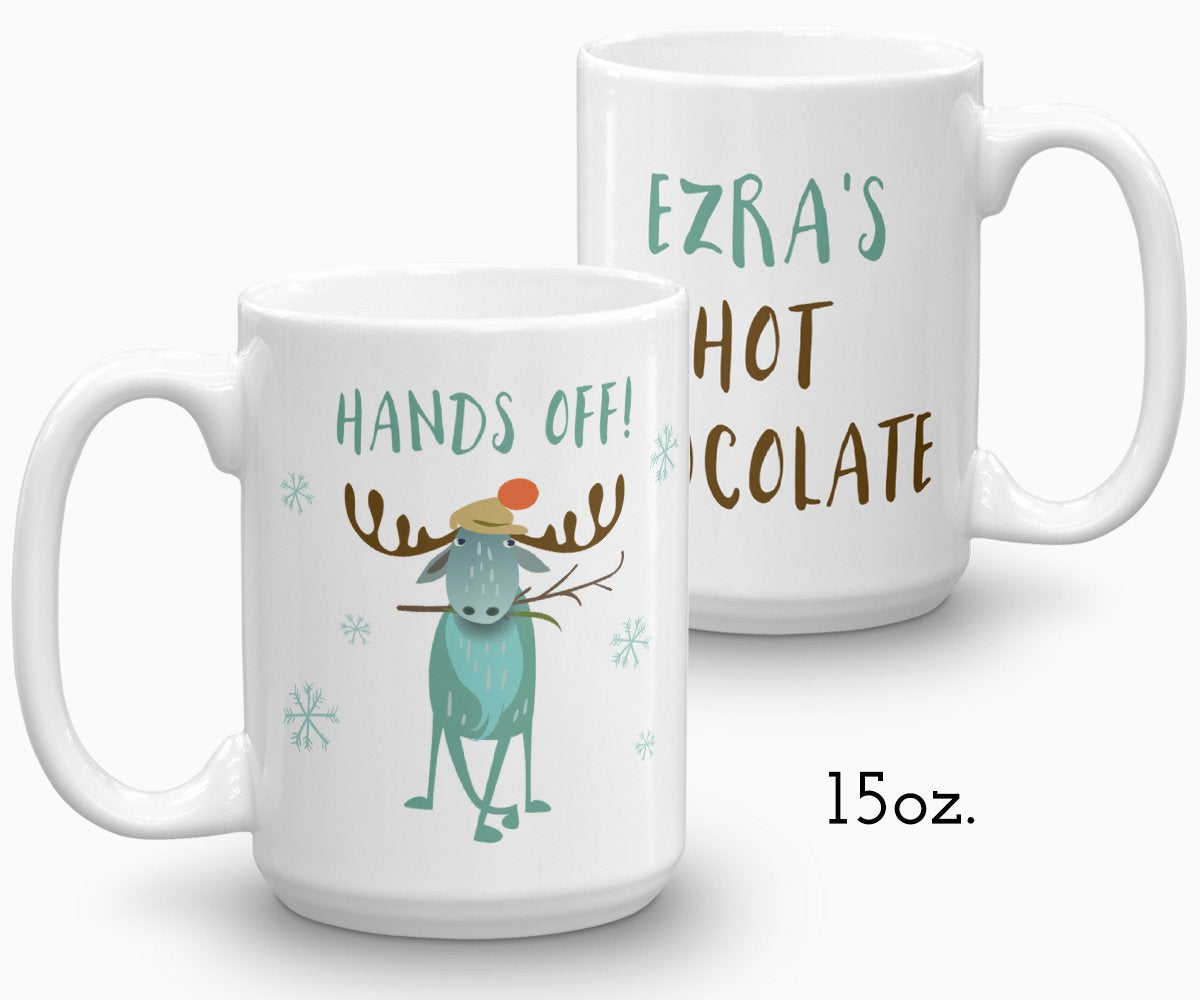 Personalized hot chocolate mug, moose holiday mug 15 oz