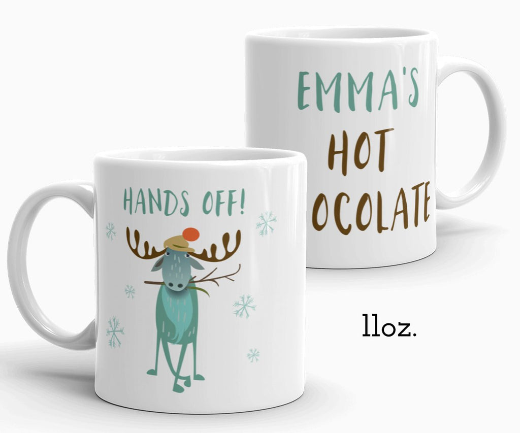 Personalized hot chocolate mug, moose holiday mug 11 oz