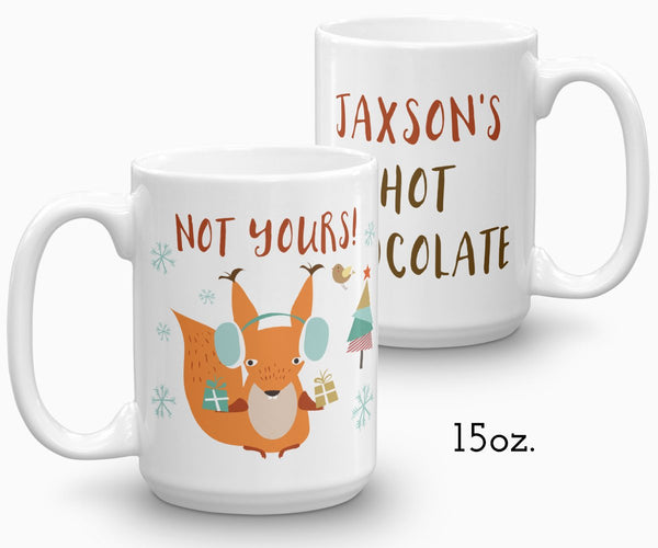 Personalized Hot Chocolate Mug, Squirrel Holiday Ceramic Mug 15 oz