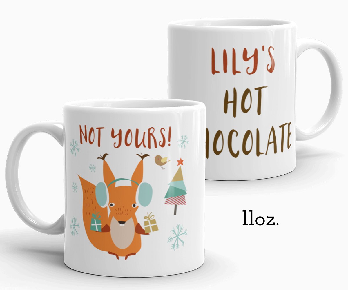Personalized Hot Chocolate Mug, Squirrel Holiday Ceramic Mug 11 oz