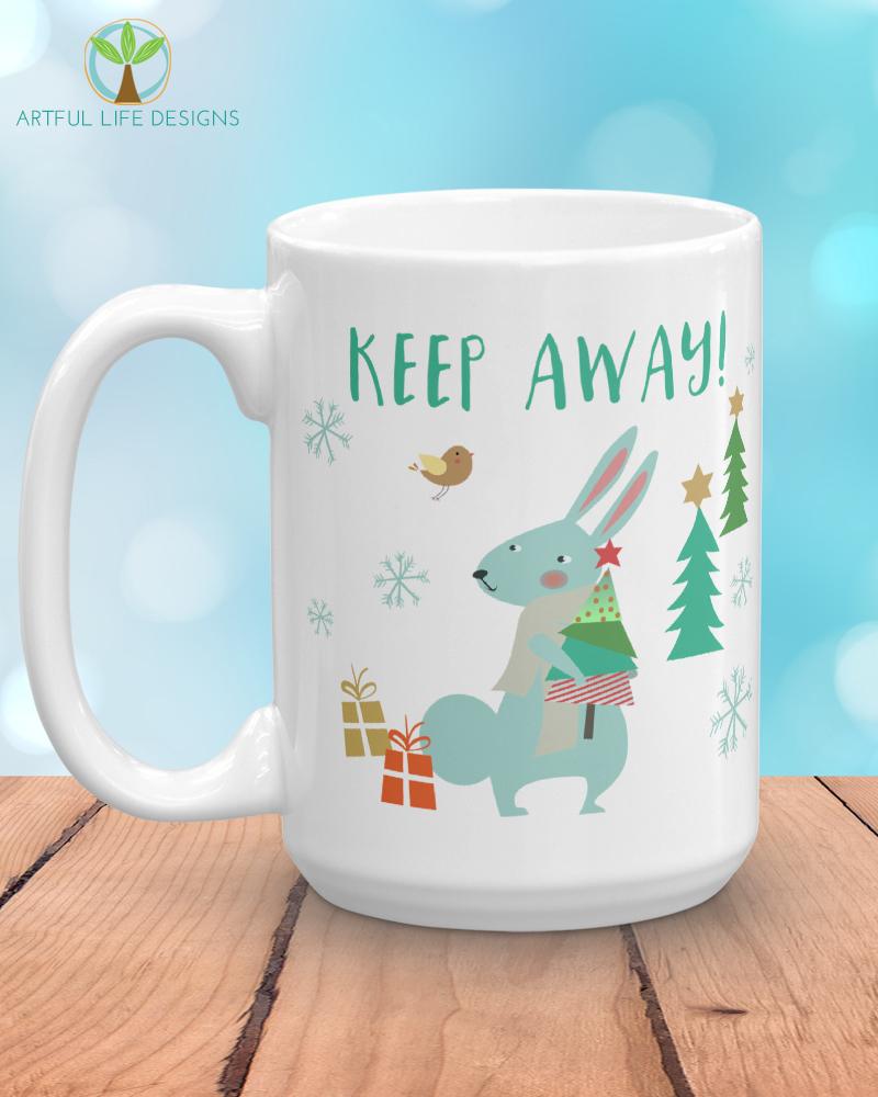 Personalized hot chocolate mug, rabbit holiday mug, 15 oz