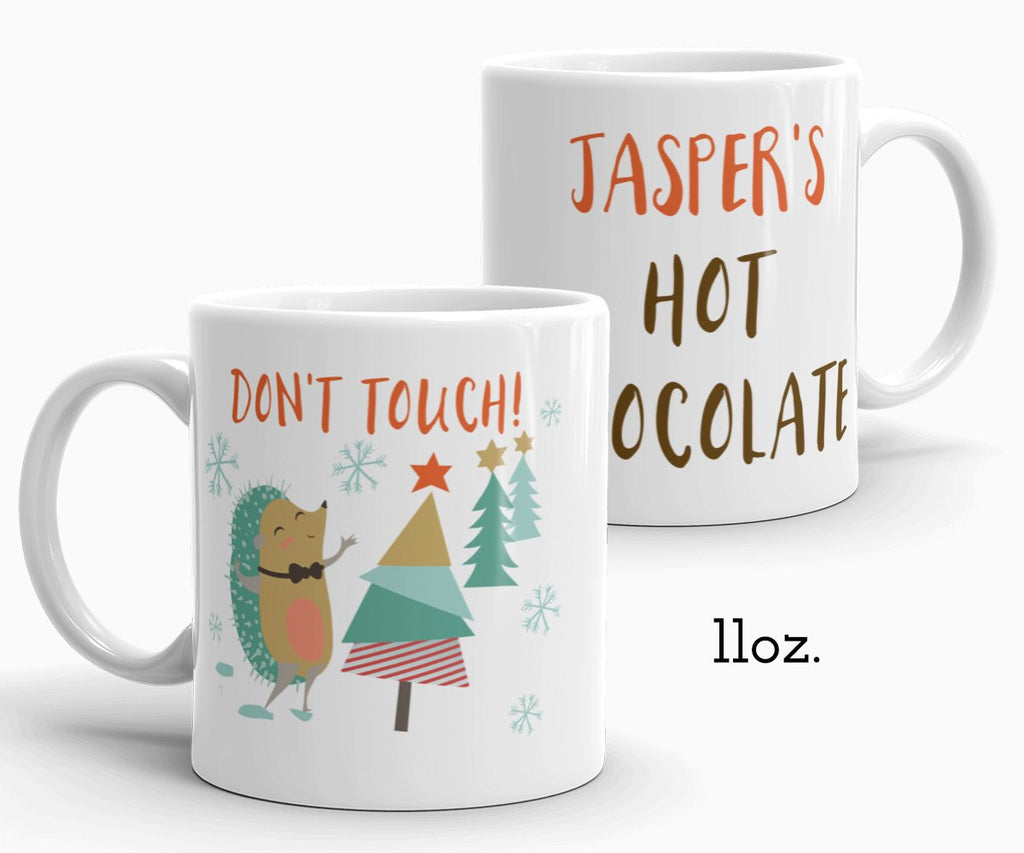 Personalized Hot Chocolate Mug Hedgehog Holiday Mug 11 ounce