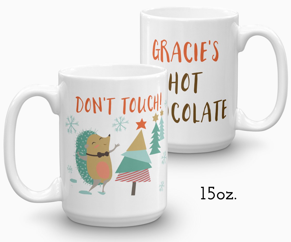 Personalized Hot Chocolate Mug Hedgehog Holiday Mug 15 ounce