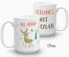 Reindeer hot chocolate mug, personalized holiday mug 15 oz
