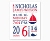 Nautical Baby Birth Announcement Nursery Wall Art, Red and Blue