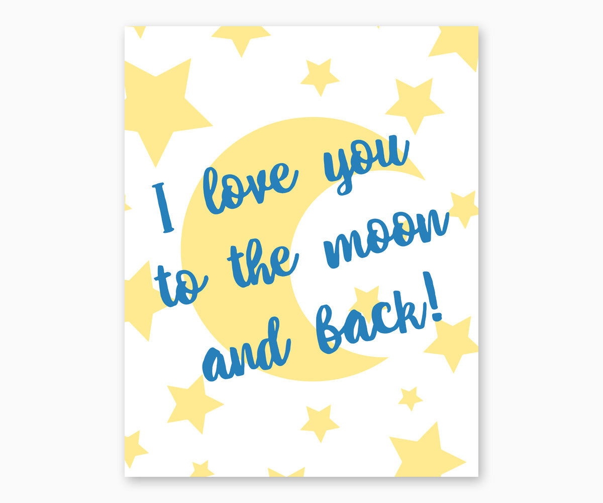 I Love You to the Moon and Back Nursery Wall Art, Blue & Yellow