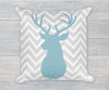 Deer Buck Head chevron pillow in blue and gray linen finish