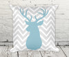 Deer Buck Head chevron pillow in blue and gray smooth finish