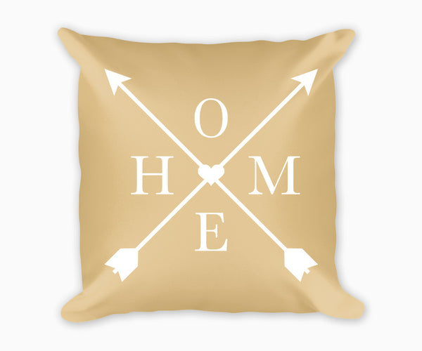 Home and Arrows Decorative Pillow, Tan and White