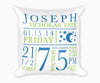 Moon and Stars Birth Announcement, Birth Stats Pillow, Blue and Green