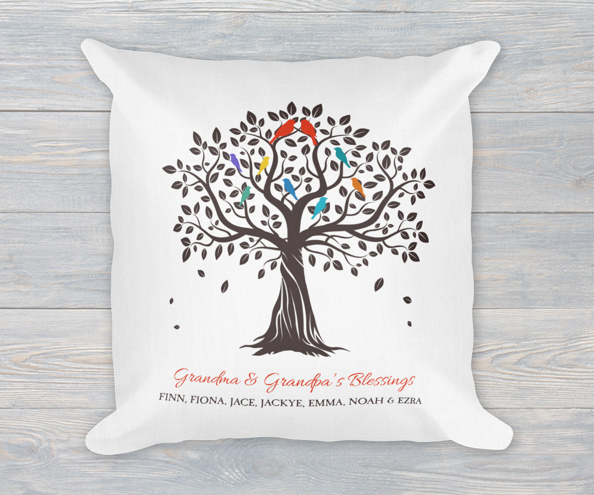 Grandkids Family Tree Pillow with Names Gift for Grandma and