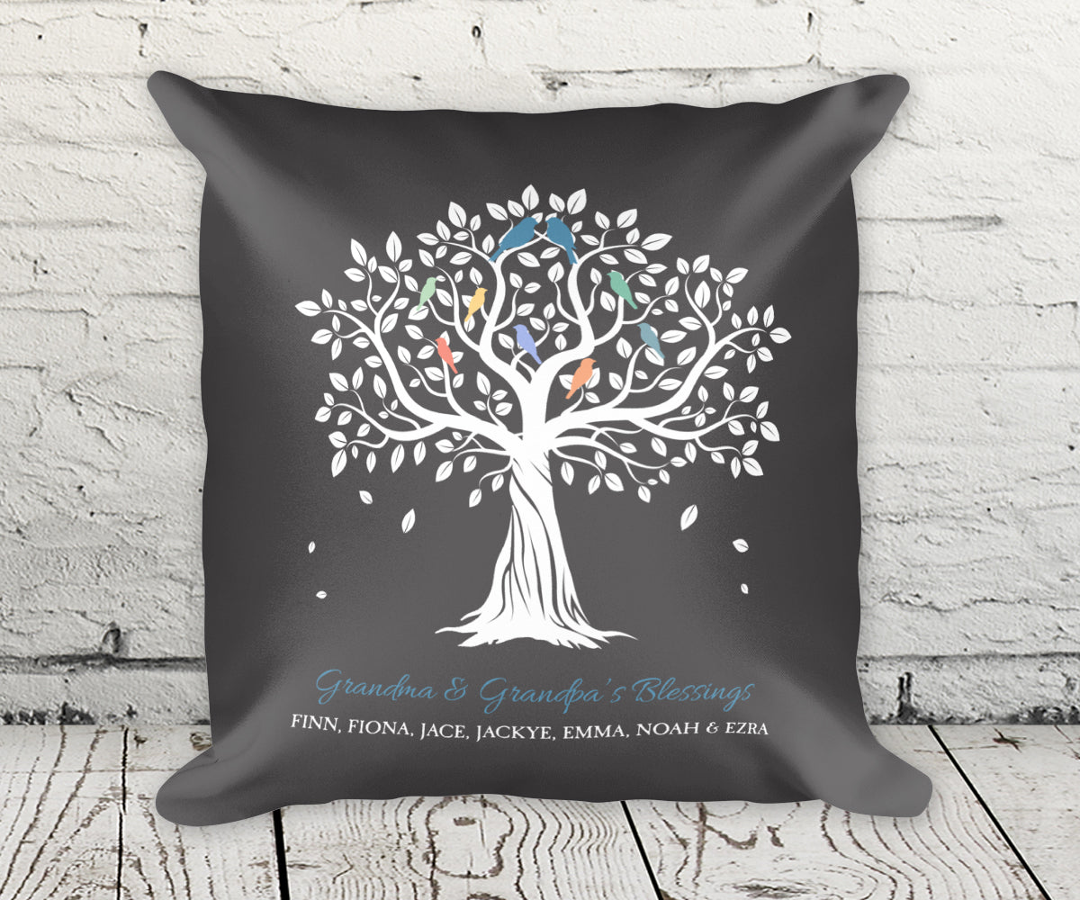 Grandkids family tree pillow with names, linen feel, gift for grandma and grandpa