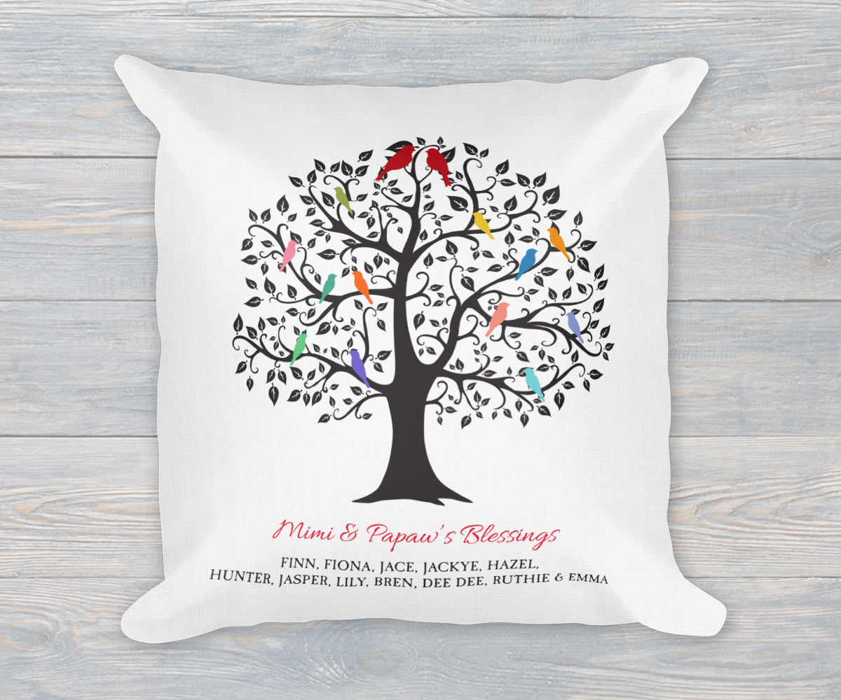 Grandchildren Family Tree Pillow With Names Gift for Grandparents, Grandkids Family Tree Linen