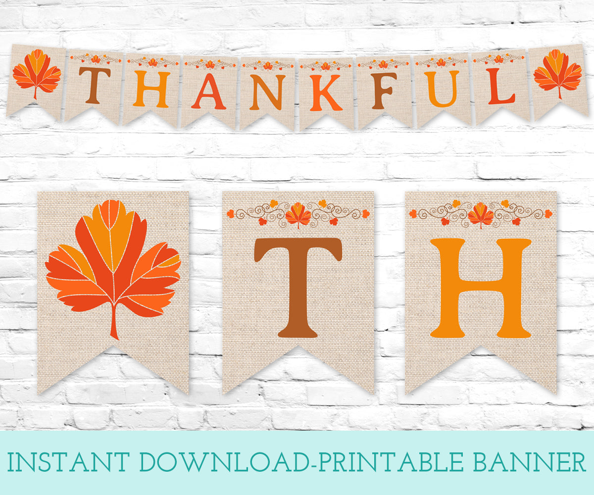 Thankful Printable Banner, Instant Download Digital Banner