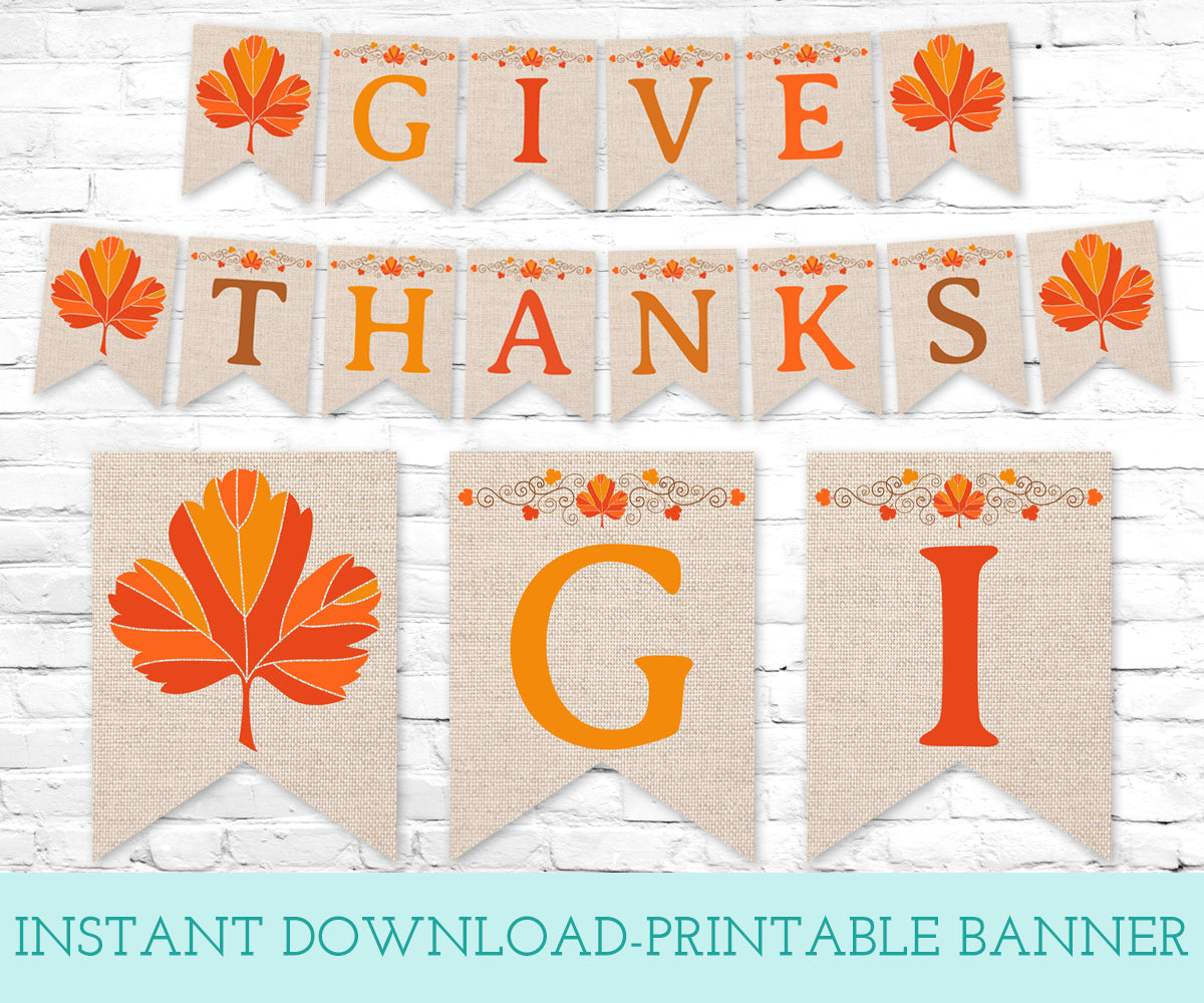 Give Thanks Printable Banner, Instant Download Digital Banner