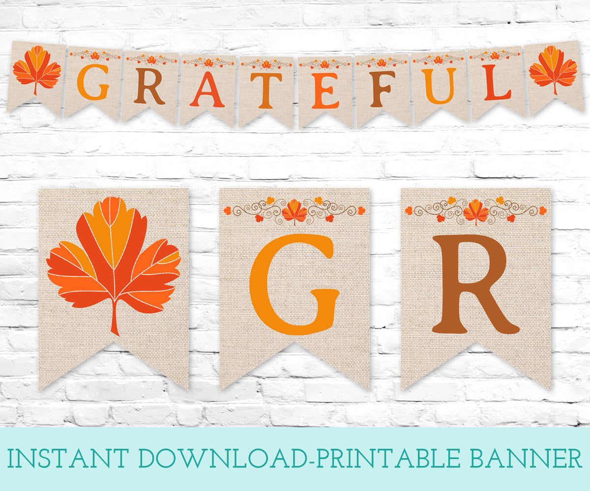 Grateful Printable Banner, Instant Download Digital Banner