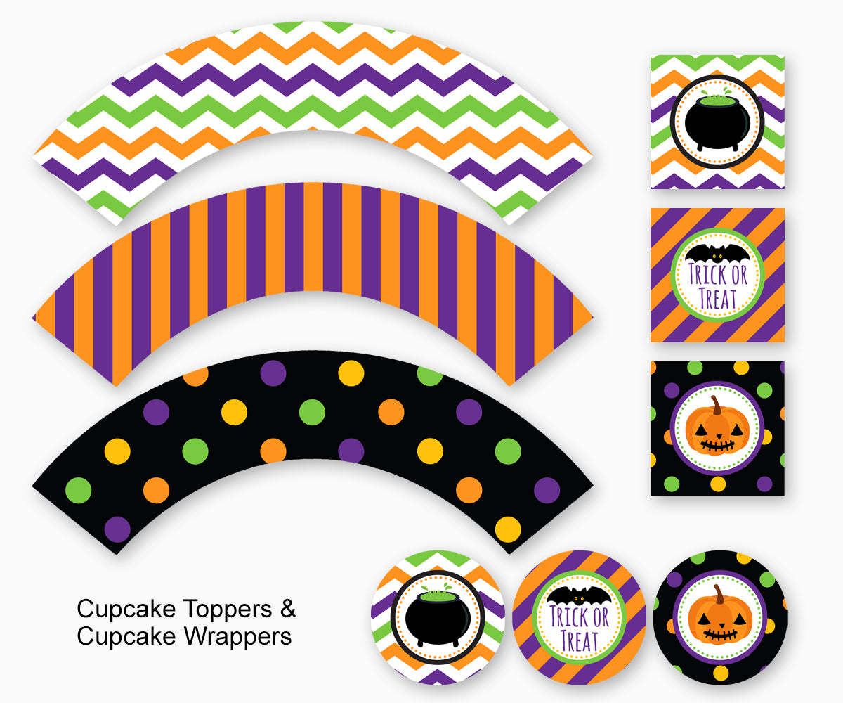 Digital Instant Dowload Printable Halloween cupcake toppers and wrappers