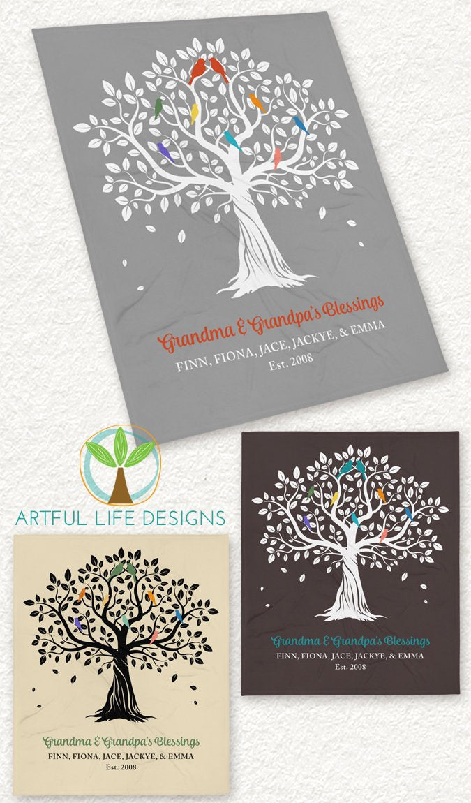 Personalized Grandparent Blanket Family Tree with Grandkids Names Artful Life Designs