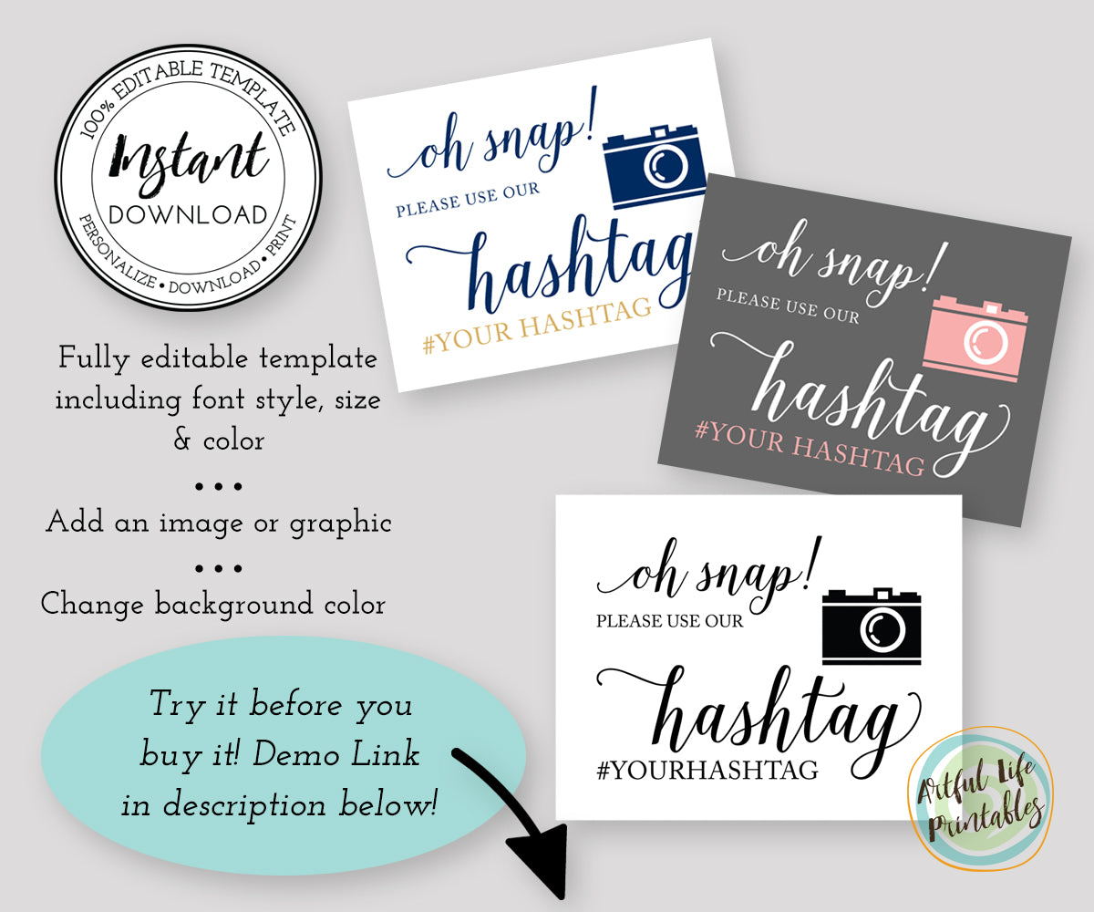 Oh Snap Wedding Hashtag sign