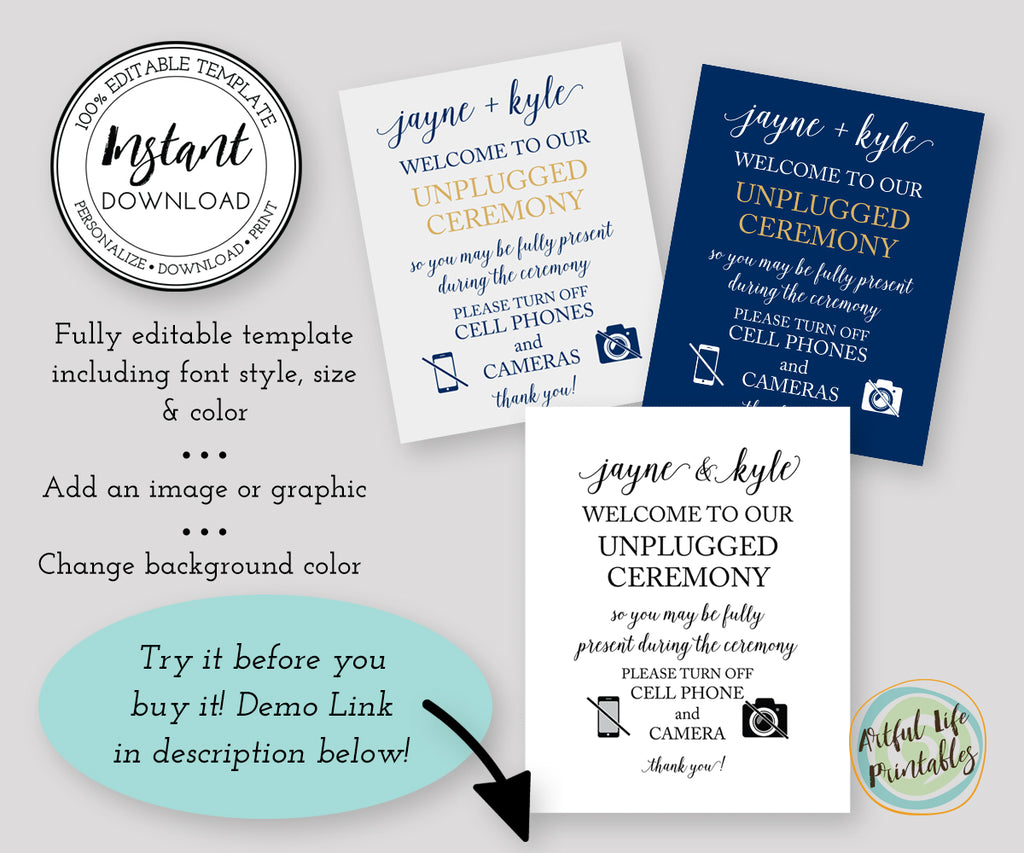 unplugged wedding welcome sign template