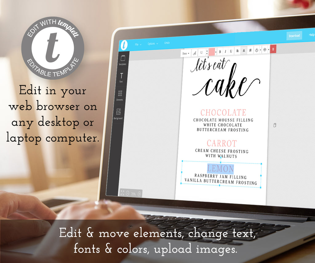 lets eat cake, cake flavor sign, cake table sign template