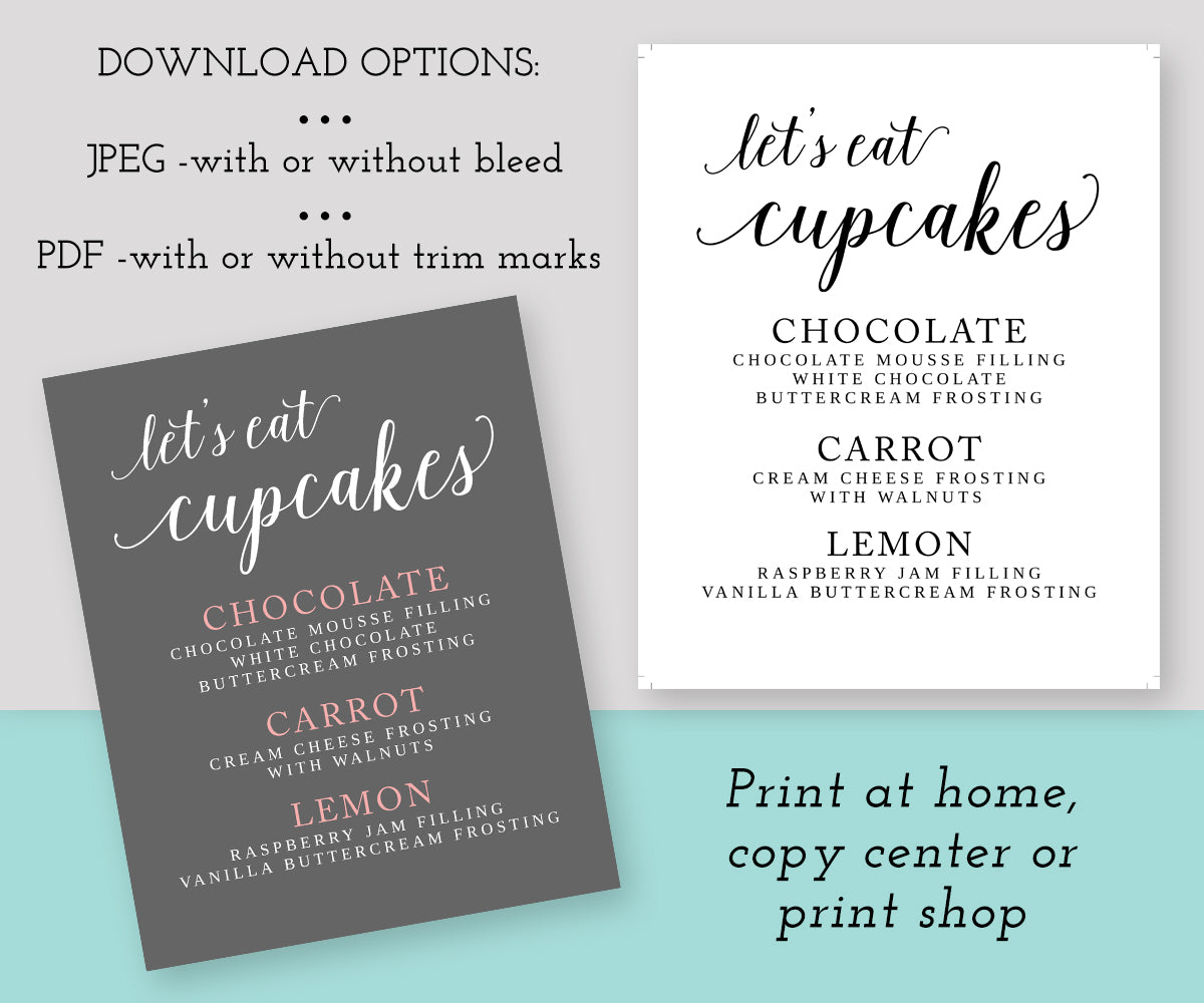 lets eat cupcakes, cupcake flavor sign template
