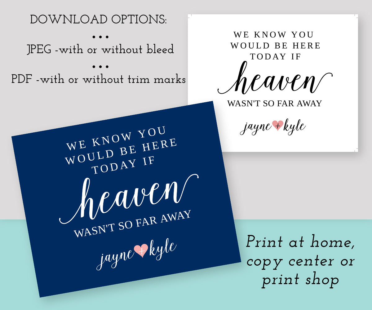Heaven wedding memorial sign template