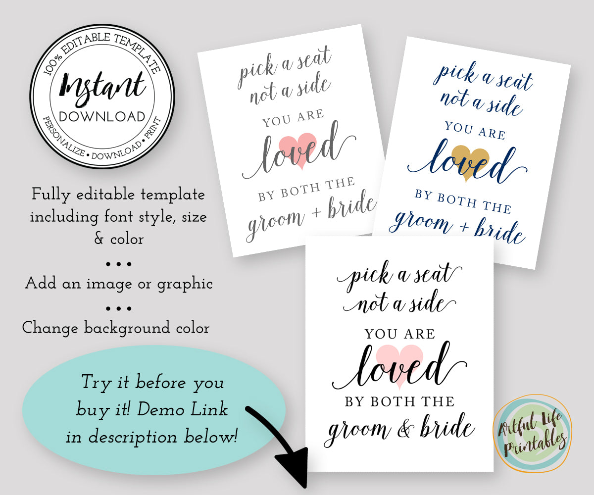 Pick a Seat Wedding Seating Sign Template